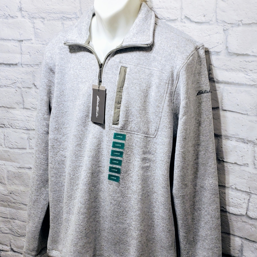 New! Eddie Bauer Men's Pocket Grey Fleece 1/4 Zip PulloverSweater | Size Large